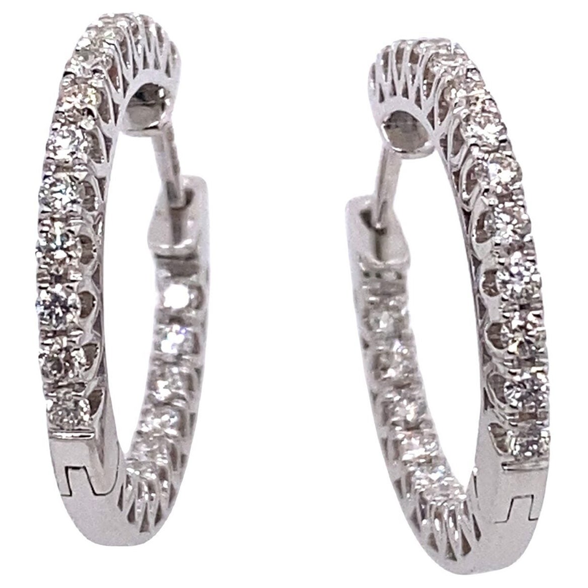 0.88ct Round Diamond Hoop Earrings in 18ct White Gold For Sale