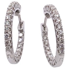 Pendientes de aro con diamante redondo de 0,88 ct en oro blanco de 18 ct