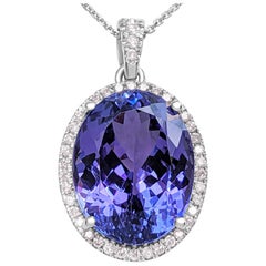 NO RESERVE!  -  Loupe Clean 17.25ct Tanzanite & 0.45Ct Diamond 18K Necklace