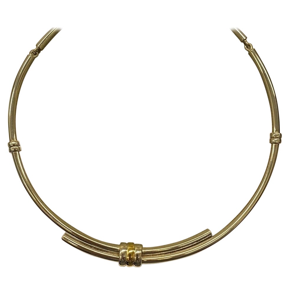 Tube Necklace in Silver and 18ct Yellow Gold For Sale