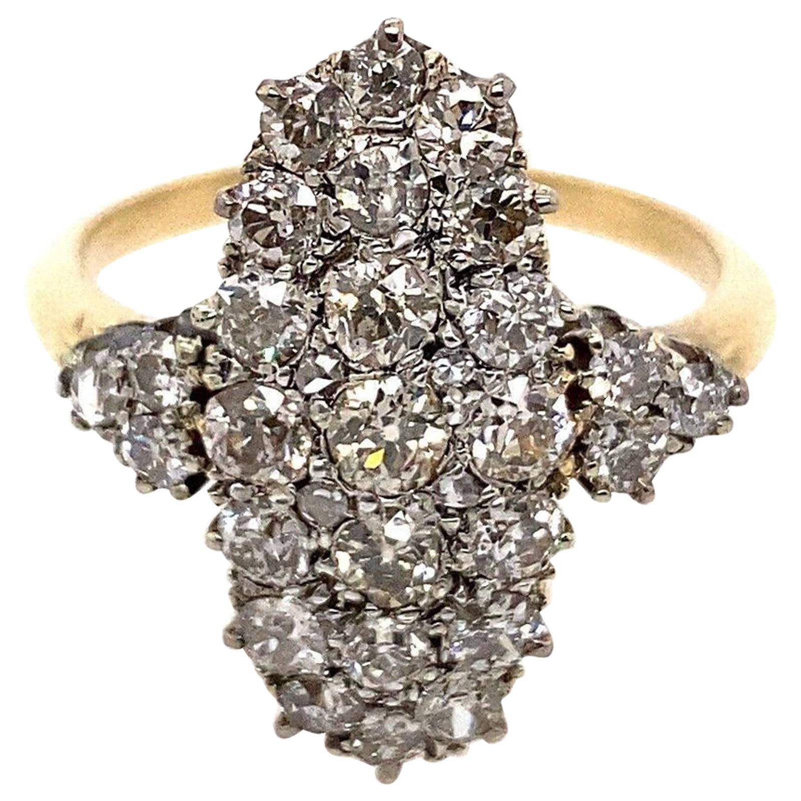 3.0ct Antique Lozenge Shape Victorian Cut Diamond Cluster Ring in 18ct Gold For Sale
