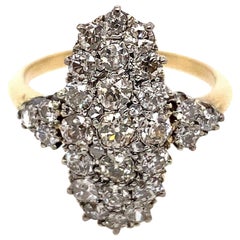 3.0ct Vintage Lozenge Shape Victorian Cut Diamond Cluster Ring in 18ct Gold