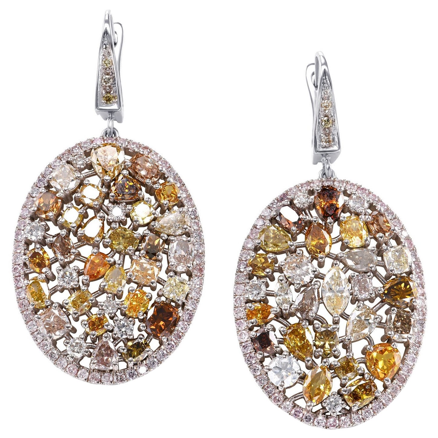KEINE RESERVE!  -  11,75cttw Ausgefallene farbige Diamanten - 14K Weißgold Ohrringe im Angebot