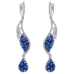 NO RESERVE!  5.74ct Sapphire & 0.84 Diamonds Earrings - 18K White Gold Earrings