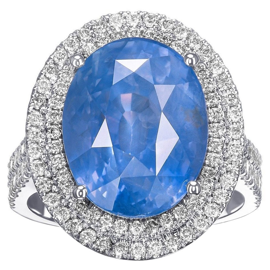 NO RESERVE!  BURMA NO HEAT 14.35ct Sapphire & 1.30Ct Diamonds - 18K W Gold Ring For Sale