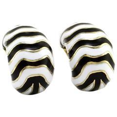 David Webb Kingdom Collection Enamel Gold Zebra Earrings