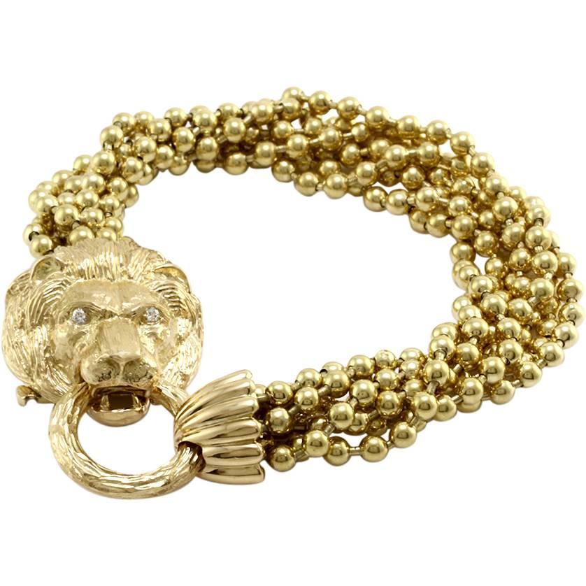 Van Cleef & Arpels Gold and Diamond Lion Mask Beaded  Bracelet 