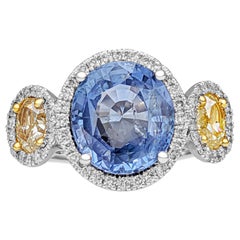 NO RESERVE!  - 4.95ct Sapphire & 1.35Cttw Diamonds- 14K White & Yellow Gold Ring