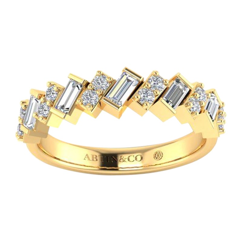 14K Baguette & diamant rond Alliance de mariage et d'anniversaire en vente