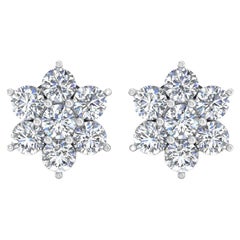 Natural 2.90 Carat SI/HI Diamond Flower Fine Stud Earrings 18 Karat White Gold