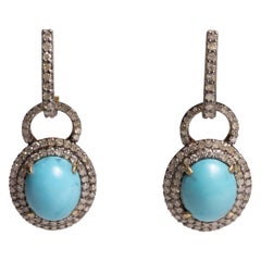 Boucles d'oreilles pendantes en turquoise et diamants "Sleeping Beauty