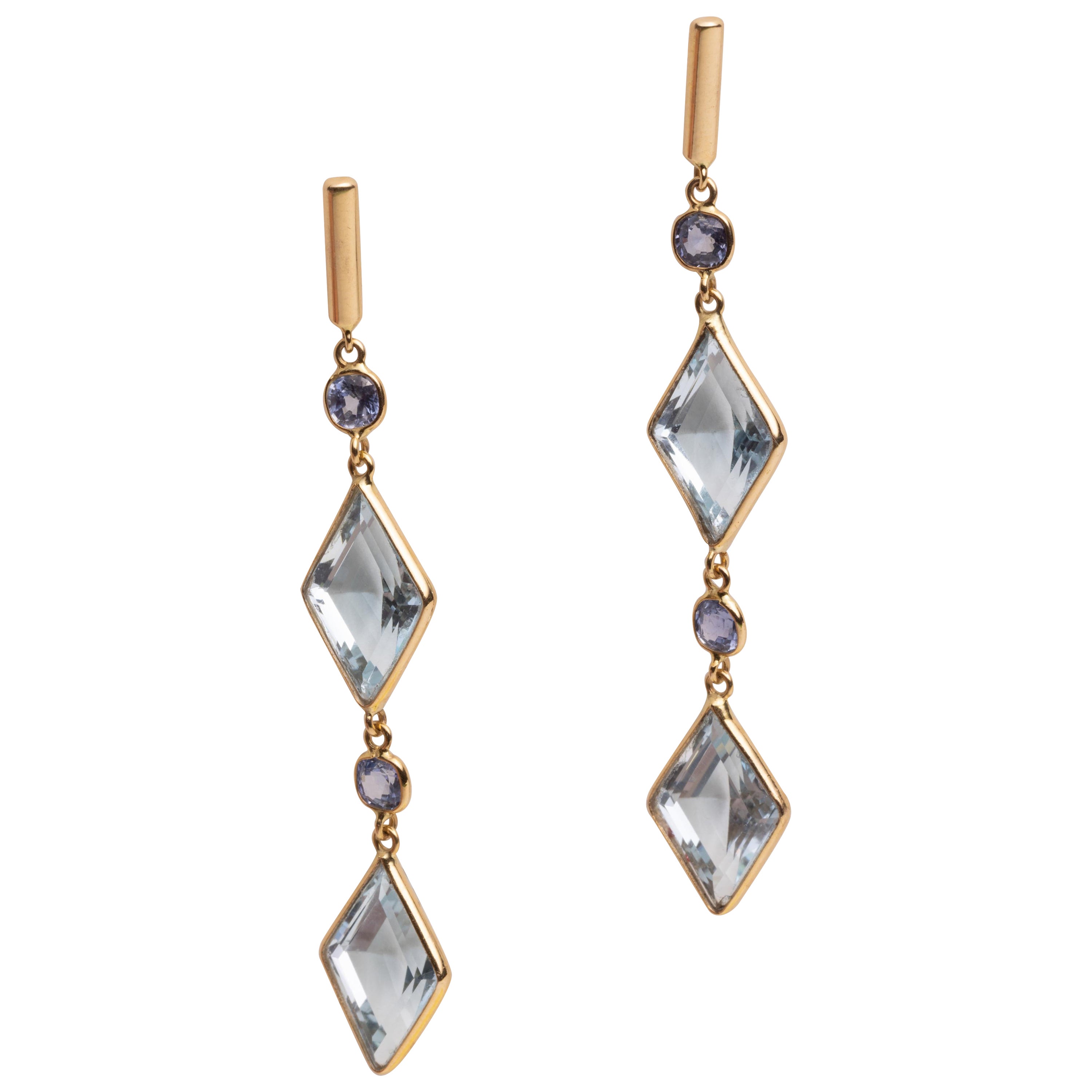 Aquamarine and 18K Gold Dangle Chandelier Earrings For Sale