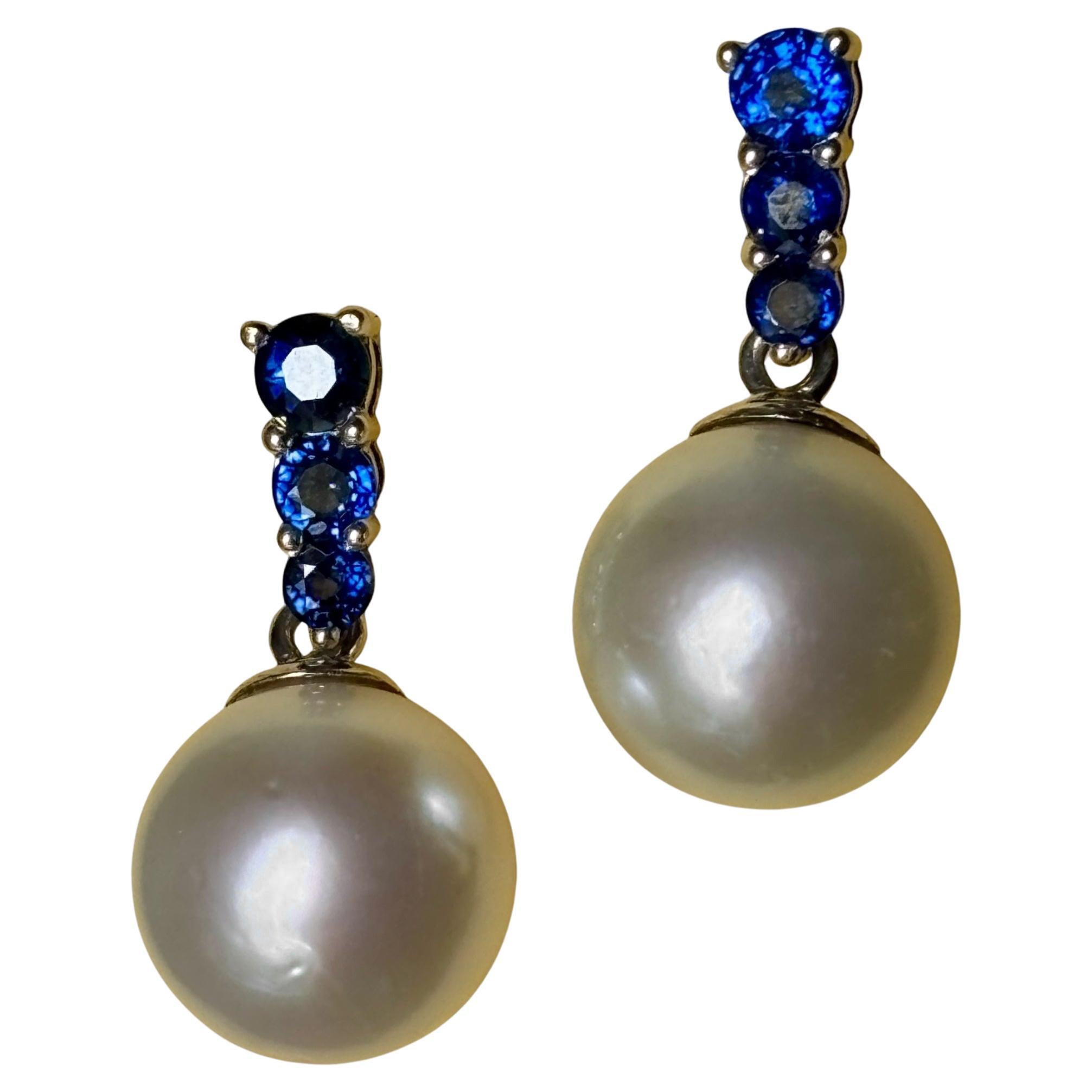 South Sea Cultured Pearl GIA Certified & Blue Sapphire Earrings