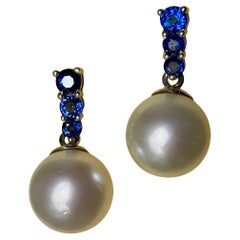 South Sea Cultured Pearl GIA Certified & Blue Sapphire Earrings