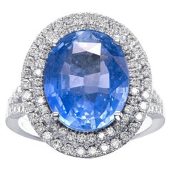 NO RESERVE!  -  GRS 9.62Ct Ceylon Sapphire & 1.02Ct Diamonds 18K White Gold Ring