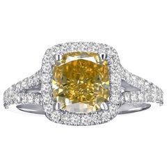 NO RESERVE!  -  3.14Cttw Fancy Yellow Diamond Hallo White Gold Ring