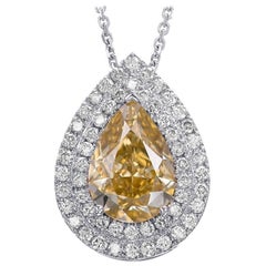 NO RESERVE!  -  3.01cttw Fancy Pear Diamonds Halo - 18K White Gold Pendant 