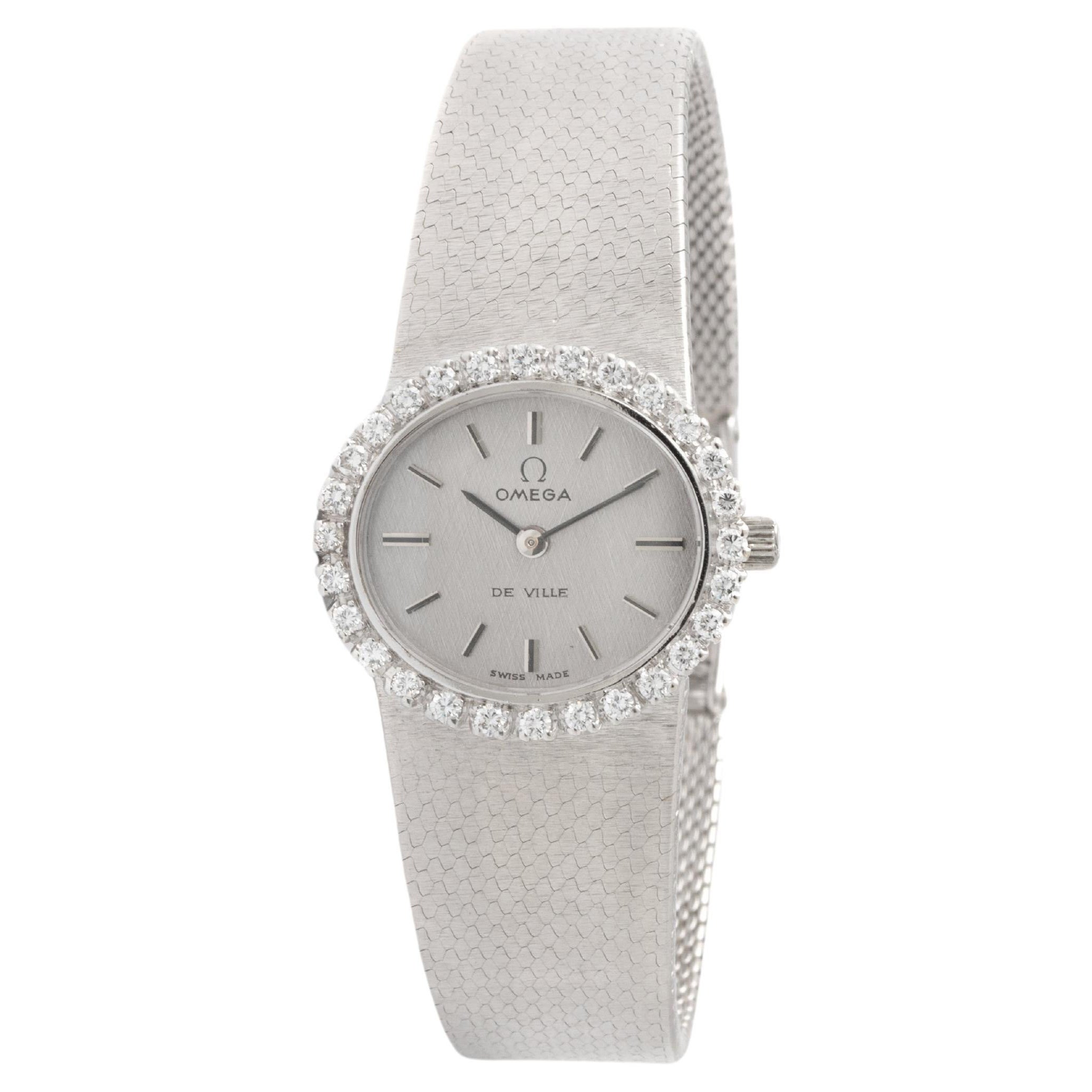 Omega Diamond White Gold 18K Wristwatch 1970S For Sale