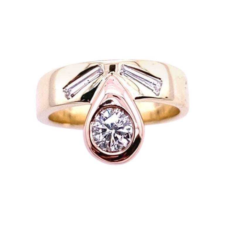 0.50ct G/SI Diamond Pear Drop Setting in Rose Gold and Yellow Gold Band For Sale
