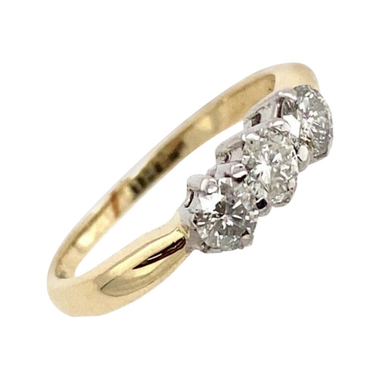 0.45ct Diamond Classic Trilogy Ring in 9ct Yellow and White Gold For Sale