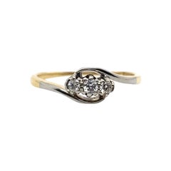 Vintage 18 Karat & Platin 3-Stein Diamant Crossover-Ring mit 0,15 Karat Diamanten