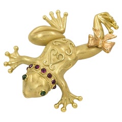 18 Karat Gold Frog with Tourmalines Brooch