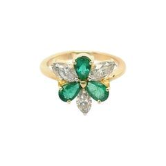 6-Stone Ring with 3 Marquise Diamonds & 3Pear Shape Emeralds in 18ct Yellow Gold