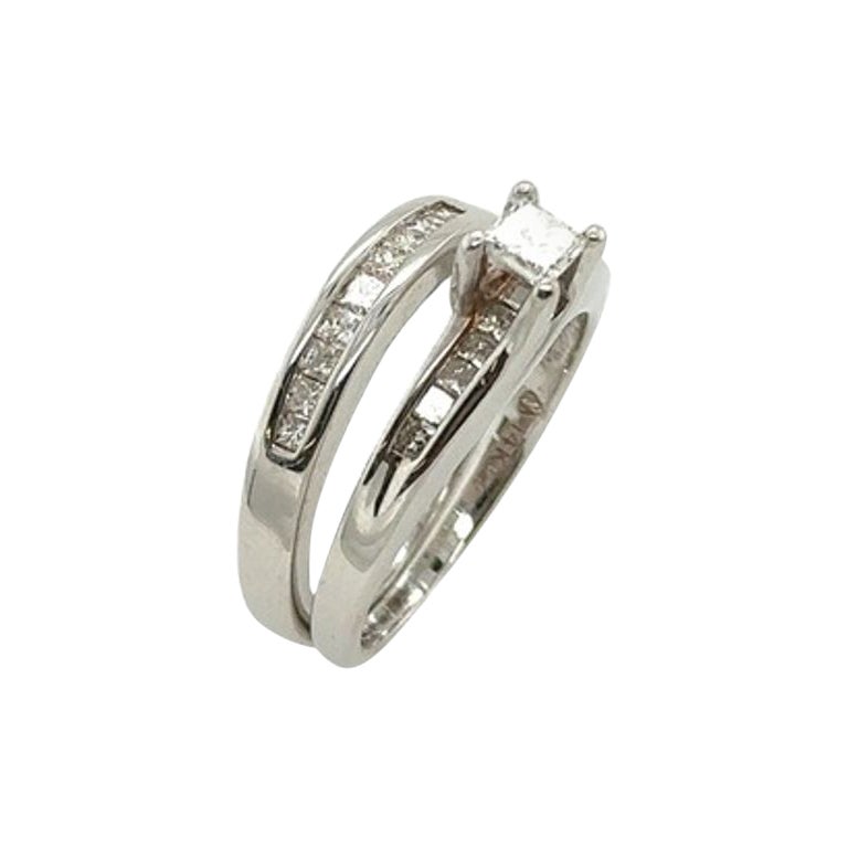 0.75ct Diamond Bridal in 2 Rings in 14ct White Gold For Sale