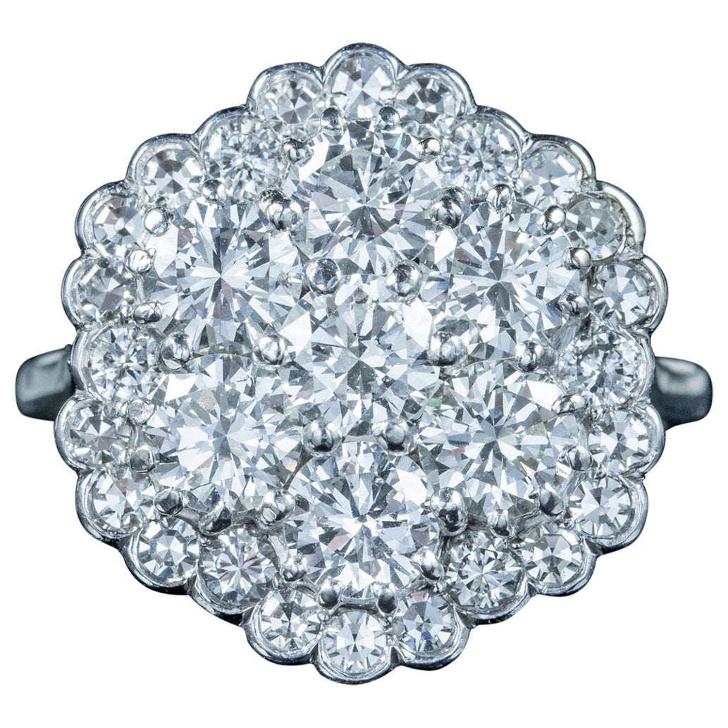 Edwardian Style Diamond Flower Cluster Ring 3ct Total For Sale