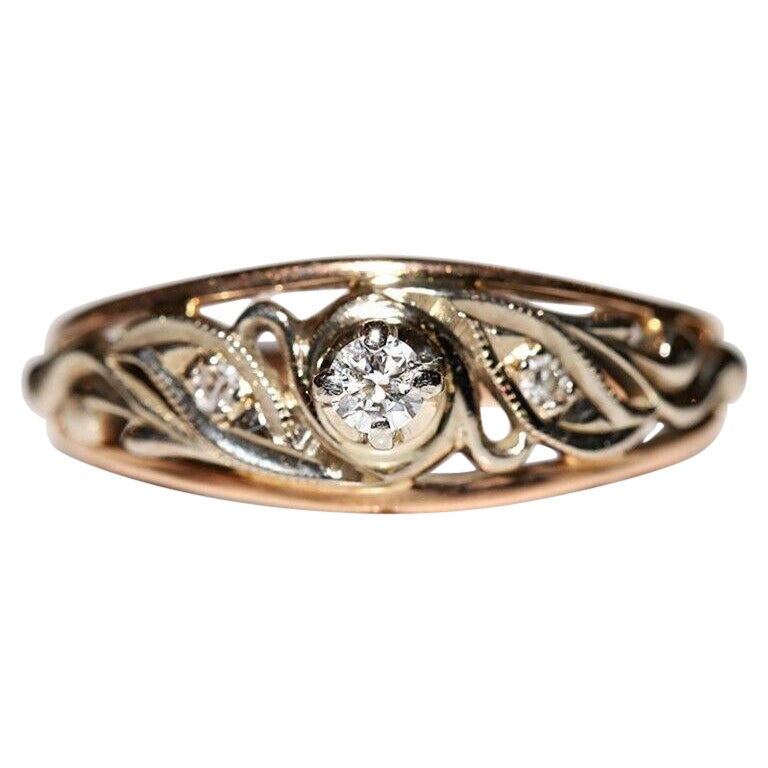 Vintage  14k Gold Circa 1960s Natural Diamond Decorated Ring 
