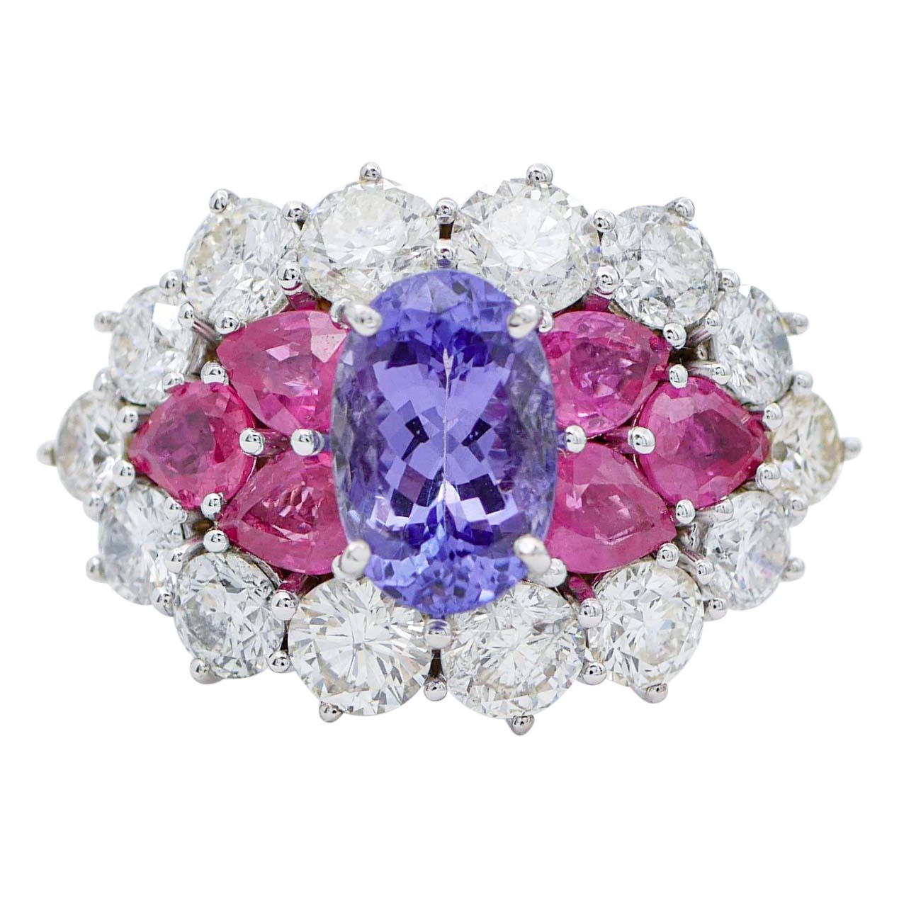 1, 84 ct Ruby, ct 2, 35 Tanzanite, ct 4, 19 Diamond White Gold Ring