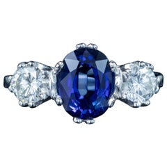 Edwardian Style Sapphire Diamond Trilogy Ring 2ct Sapphire