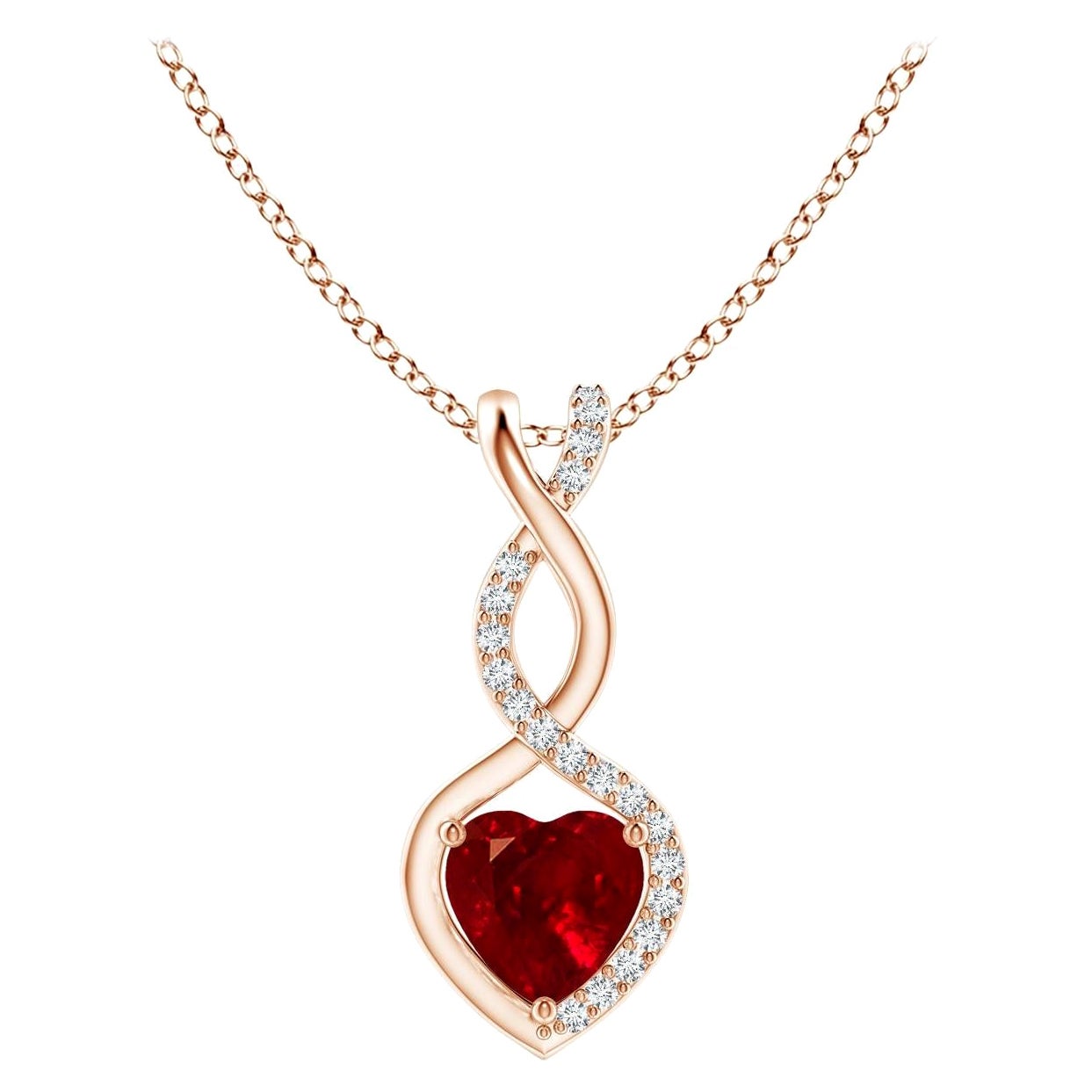 ANGARA Colgante Corazón Infinito de Rubí Natural con Diamantes en Oro Rosa (Rubí de 5 mm)