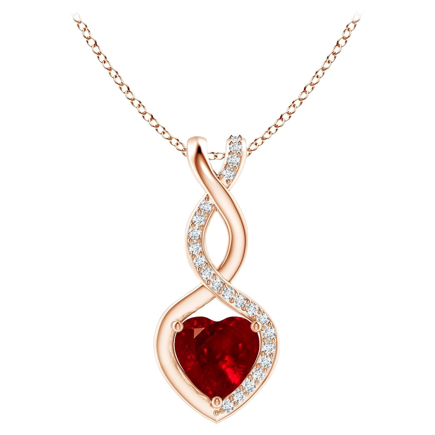 ANGARA Colgante Corazón Infinito de Rubí Natural con Diamantes en Oro Rosa (Rubí de 6 mm)