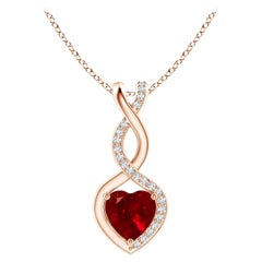 ANGARA Colgante Corazón Infinito de Rubí Natural con Diamantes en Oro Rosa (Rubí de 6 mm)