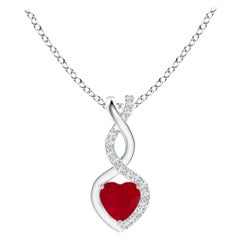 ANGARA Colgante Corazón Infinito de Rubí Natural con Diamantes en Oro Blanco(Rubí 4mm)