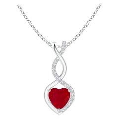 ANGARA Colgante Corazón Infinito de Rubí Natural con Diamantes en Oro Blanco(Rubí de 5mm)