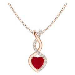 ANGARA Colgante Corazón Infinito de Rubí Natural con Diamantes en Oro Rosa (Rubí de 4 mm)