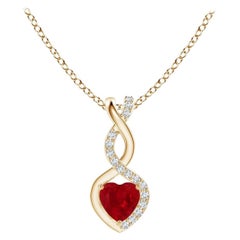 ANGARA Colgante Corazón Infinito de Rubí Natural con Diamante en Oro Amarillo(Rubí de 4mm)