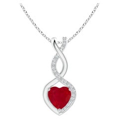 ANGARA Colgante Corazón Infinito de Rubí Natural con Diamantes en Oro Blanco(Rubí de 6mm)