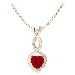 ANGARA Colgante Corazón Infinito de Rubí Natural con Diamante en Oro Amarillo(Rubí de 5mm)