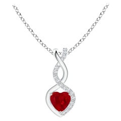 ANGARA Colgante Corazón Infinito de Rubí Natural con Diamantes en Oro Blanco(Rubí de 4mm)