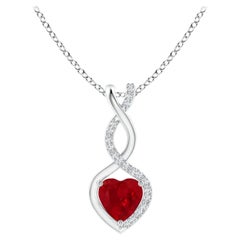 ANGARA Colgante Corazón Infinito de Rubí Natural con Diamantes en Oro Blanco(Rubí de 5mm)