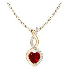 ANGARA Colgante Corazón Infinito de Rubí Natural con Diamante en Oro Amarillo(Rubí de 4mm)