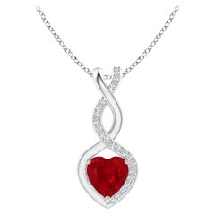 ANGARA Colgante Corazón Infinito de Rubí Natural con Diamantes en Oro Blanco(Rubí de 6mm)