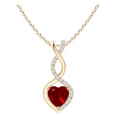 ANGARA Colgante Corazón Infinito de Rubí Natural con Diamante en Oro Amarillo(Rubí de 5mm)