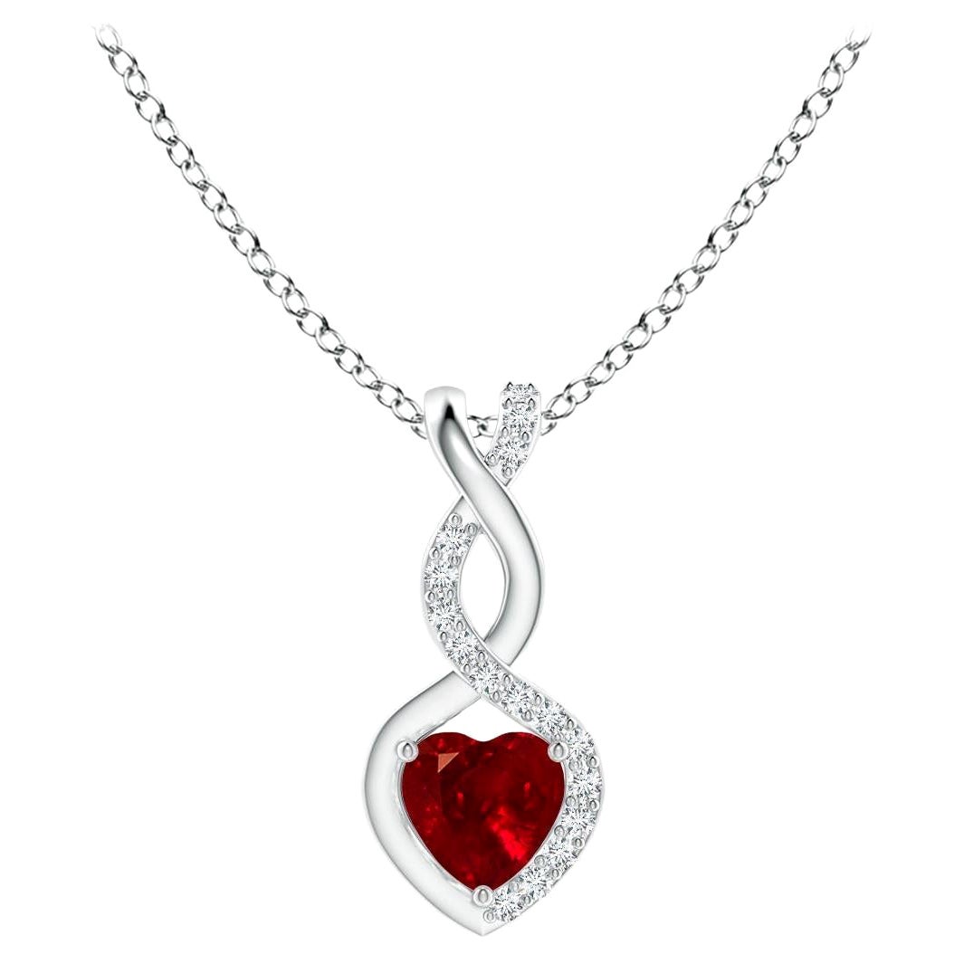 ANGARA Colgante Corazón Infinito de Rubí Natural con Diamantes en Oro Blanco(Rubí de 4mm)
