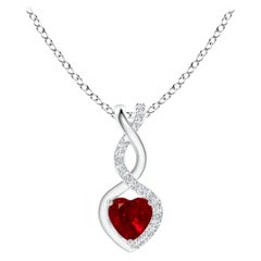 ANGARA Colgante Corazón Infinito de Rubí Natural con Diamantes en Oro Blanco(Rubí de 4mm)