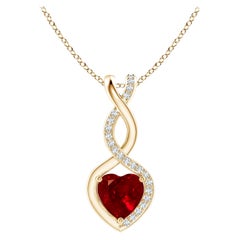 ANGARA Colgante Corazón Infinito de Rubí Natural con Diamante en Oro Amarillo(Rubí de 6mm)