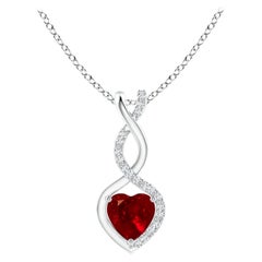 ANGARA Colgante Corazón Infinito de Rubí Natural con Diamantes en Oro Blanco(Rubí 5mm)